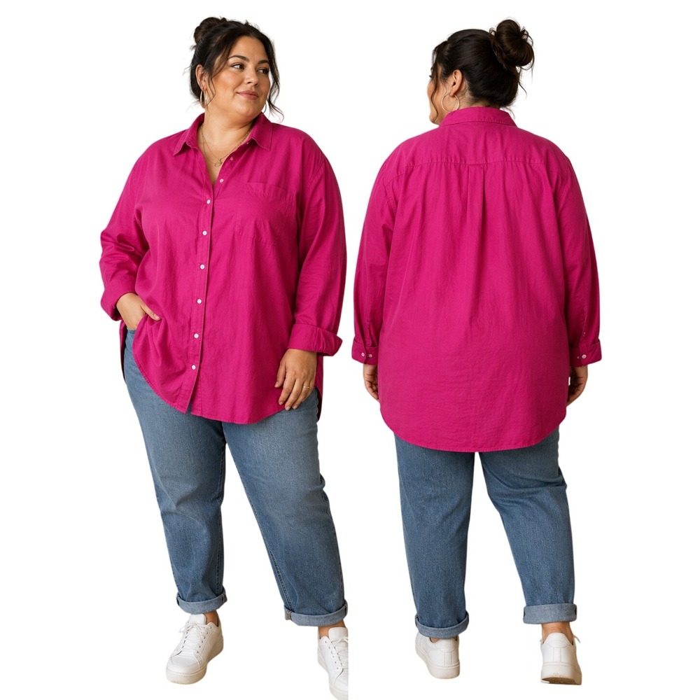 Gap Women XXL Magenta Pink Cotton Button Down Oversized Shirt Long Sleeve